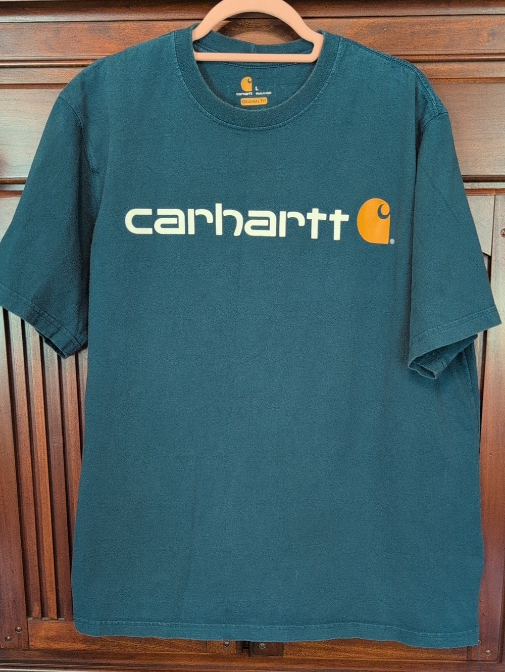 Carhartt Teal Short Sleeve Logo T‑Shirt with Orange Emblem